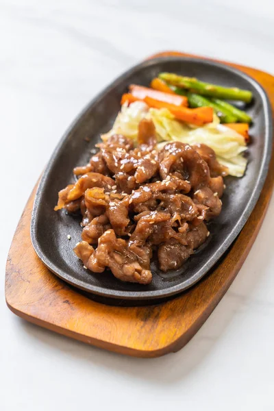 Nakrájený Vepřový Steak Vařiči Asijský Styl — Stock fotografie