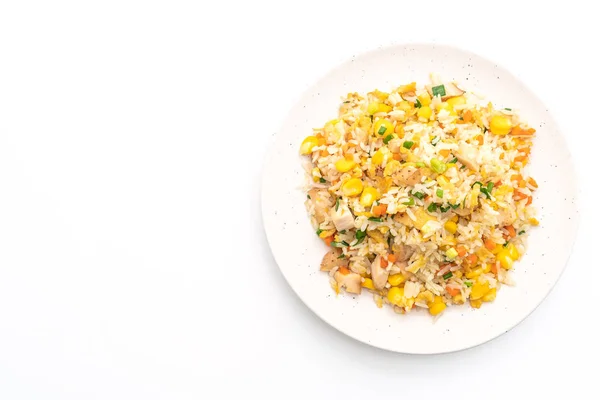 Arroz Frito Con Pollo Aislado Sobre Fondo Blanco — Foto de Stock