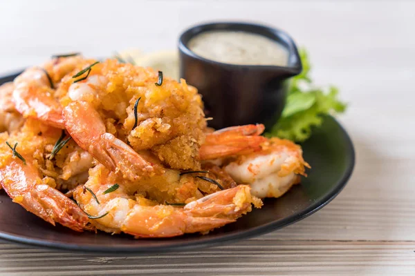 Fried Shrimps Prawns Sauce — Stock Photo, Image