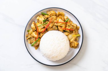 Toz köri pirinç - Tayland mutfağı ile kızartılmış yengeç