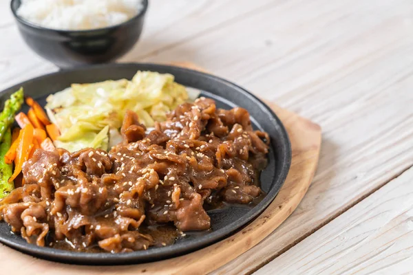 Schweineschnitzel Auf Heißer Platte Asiatisch — Stockfoto