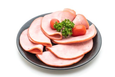 izole üzerinde beyaz arka plan dilimlenmiş jambon füme