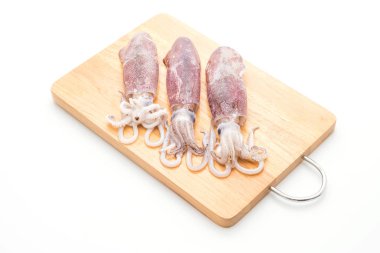 taze ahtapot veya mürekkep çiğ beyaz arka plan üzerinde izole