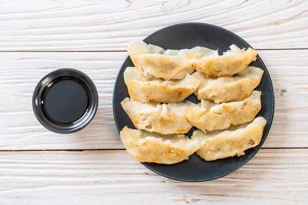 Aperitivo Japonés Gyoza Dumplings Con Salsa Soja —  Fotos de Stock