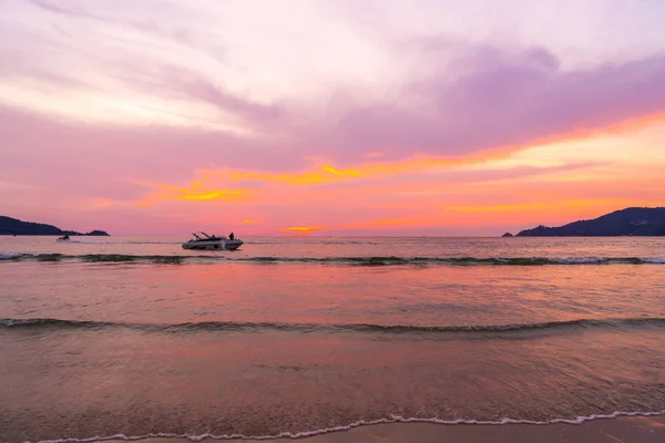 Tropikalnej Plaży Niebo Zachód Słońca Piękne — Zdjęcie stockowe