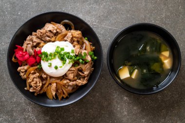 Yumurtalı domuz pirinci kasesi (Donburi) - Japon yemeği tarzı.