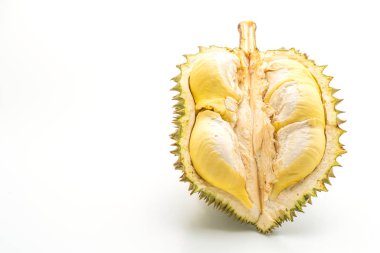 Beyaz arkaplanda izole edilmiş taze Durian meyvesi