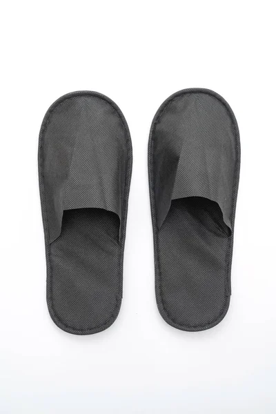 Zwarte Slipper Schoenen Geïsoleerd Witte Achtergrond — Stockfoto