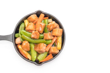 Beyaz arka plan üzerinde izole domuz biftek Japon tarzı