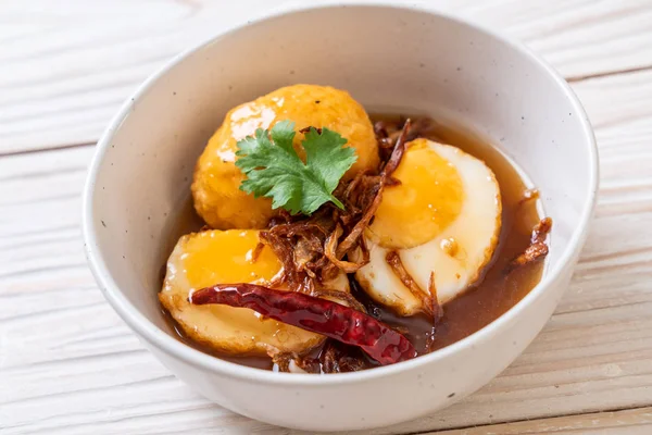 Fried Boiled Egg Tamarind Sauce Sweet Sour Eggs — Stock Photo, Image