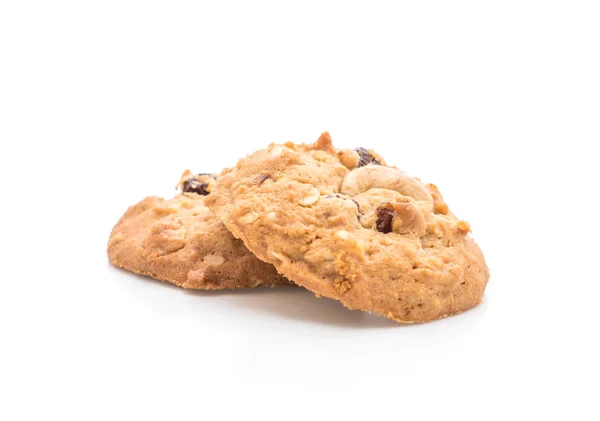 Biscoitos Com Passas Castanha Caju Assada Isolada Sobre Fundo Branco — Fotografia de Stock