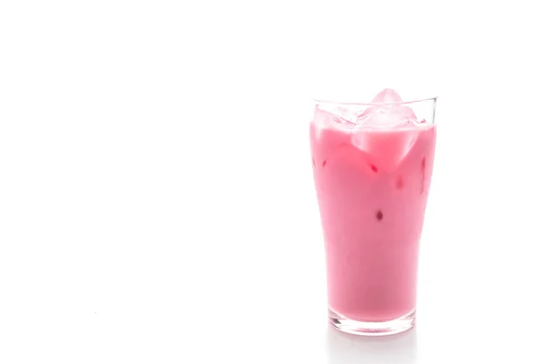 Розовый Клубничный Молочный Коктейль Белом Фоне — стоковое фото