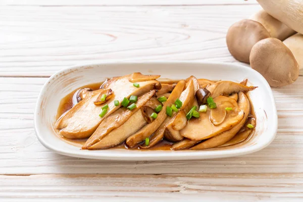 stir-fried king oyster mushroom in oyster sauce - healthy, vegan or vegetarian food style