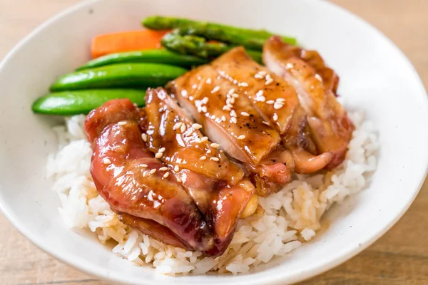 Mangkuk Nasi Ayam Teriyaki Gaya Makanan Asia — Stok Foto