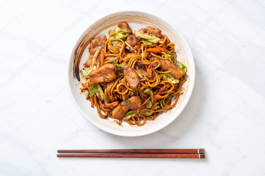 stir-fried yakisoba noodle with pork - Asian food style
