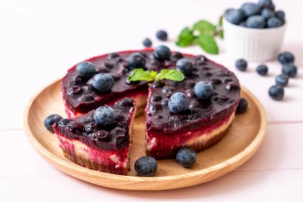 Homemade Blueberry Cheese Cake Wood Background — Stock Photo, Image