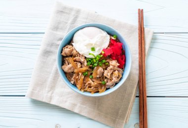 Yumurtalı domuz pirinci kasesi (Donburi) - Japon yemeği tarzı.