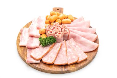 pastırma, sosis, jambon füme ve Barbekü domuz pastırması