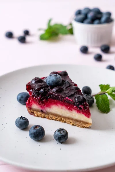 Homemade Blueberry Cheese Cake Wood Background — Stock Photo, Image