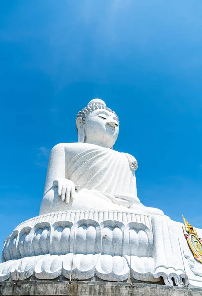 White Marble Big Buddha with blue sky in Phuket, Thailand