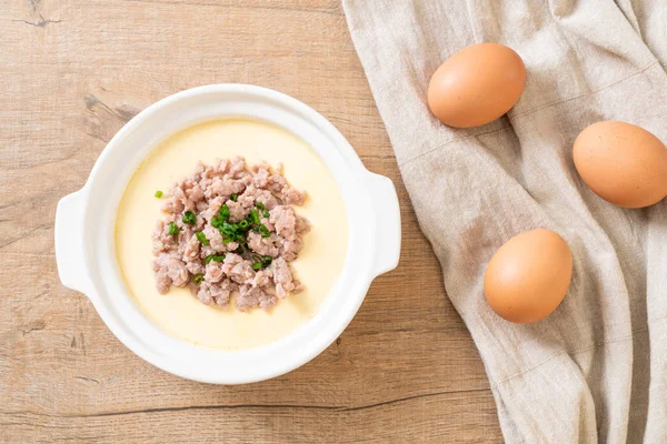 homemade steamed egg with minced pork