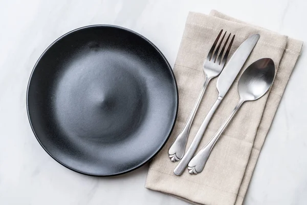 Empty Plate Spoon Fork Knife Table — Stock Photo, Image