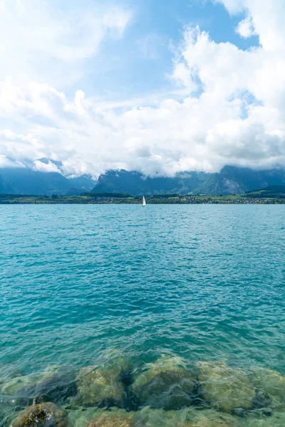 Lindo Lago Thun Com Montanha Suíça — Fotografia de Stock