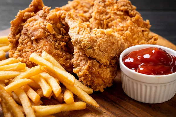 Fried Chicken French Fries Nuggets Meal Junk Food Unhealthy Food — Stock Photo, Image