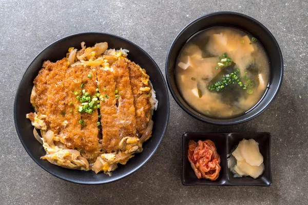 Tigela Arroz Costeleta Porco Frito Katsudon Estilo Comida Japonesa — Fotografia de Stock