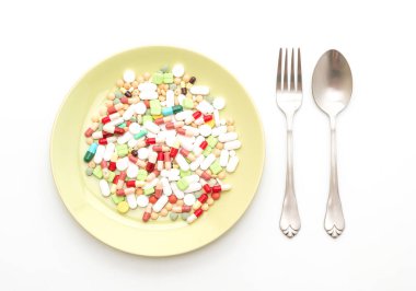 hap, ilaç, eczane, ilaç veya tıbbi beyaz arka plan üzerinde izole plaka üzerinde