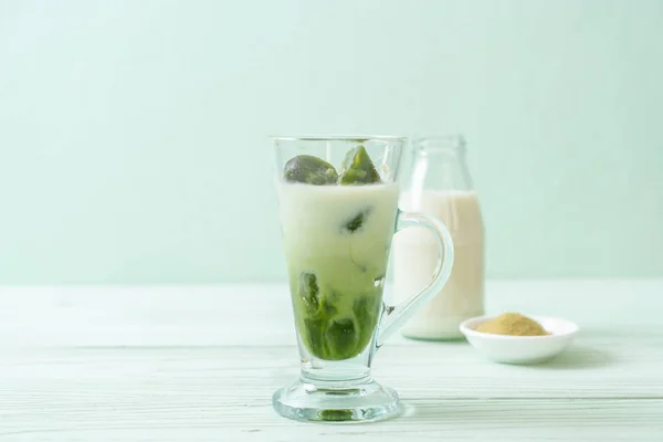 Matcha Green Tea Ice Cube Milk Glass — Stock Photo, Image