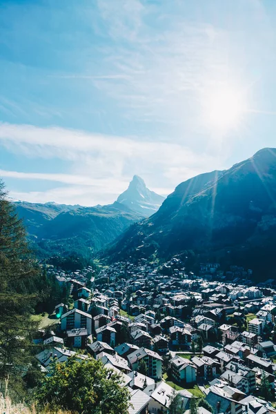 Pueblo Zermatt Con Telón Fondo Matterhorn Suiza — Foto de Stock
