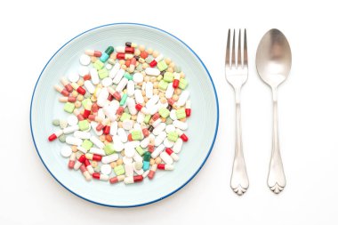 hap, ilaç, eczane, ilaç veya tıbbi beyaz arka plan üzerinde izole plaka üzerinde