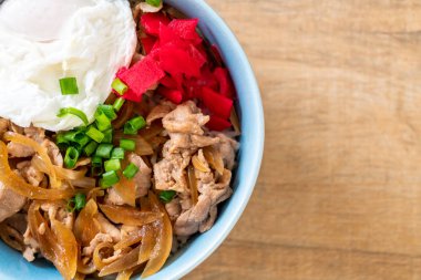 Yumurtalı domuz pirinci kasesi (Donburi) - Japon yemeği tarzı.