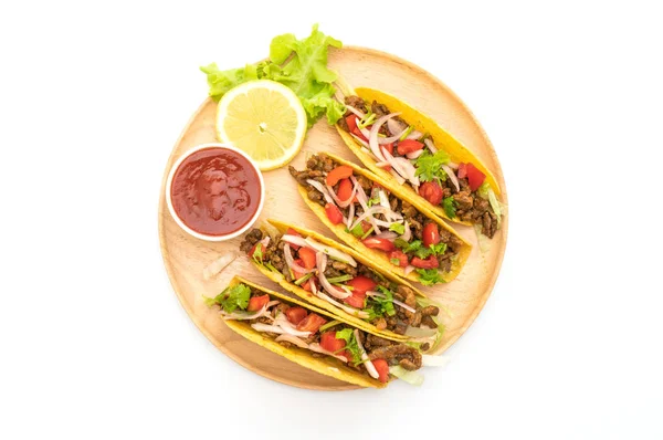 Taco Hússal Zöldséggel Elszigetelt Fehér Background Mexikói Élelmiszer Stílusban — Stock Fotó