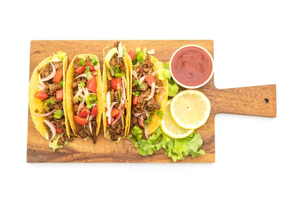 Tacos Con Carne Verduras Aisladas Sobre Fondo Blanco Estilo Comida —  Fotos de Stock