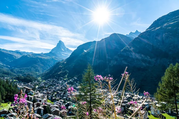 Pueblo Zermatt Con Telón Fondo Matterhorn Suiza — Foto de Stock