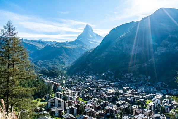 Ζερμάτ Χωριό Φόντο Matterhorn Στην Ελβετία — Φωτογραφία Αρχείου