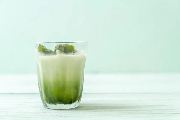 Matcha Green Tea Ice Cube Milk Glass — Stock Photo, Image