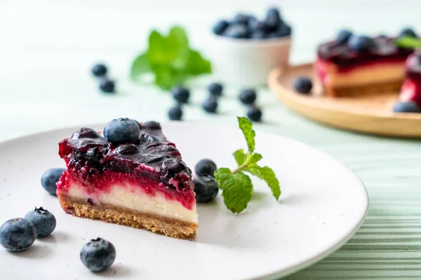 Homemade Blueberry Cheese Cake Wood Background — Stock Photo, Image