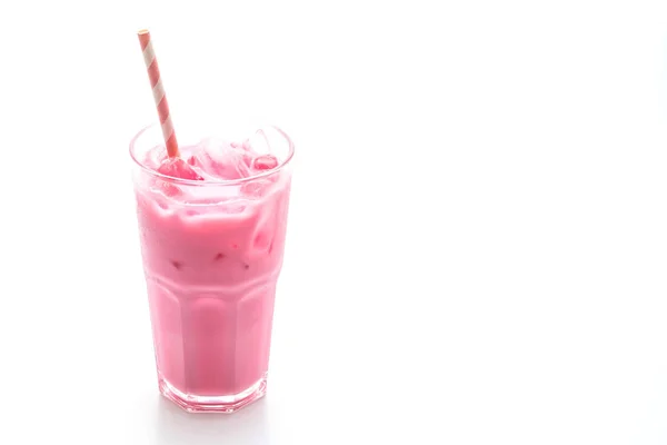 白い背景に分離されたピンクのイチゴ ミルクセーキ — ストック写真