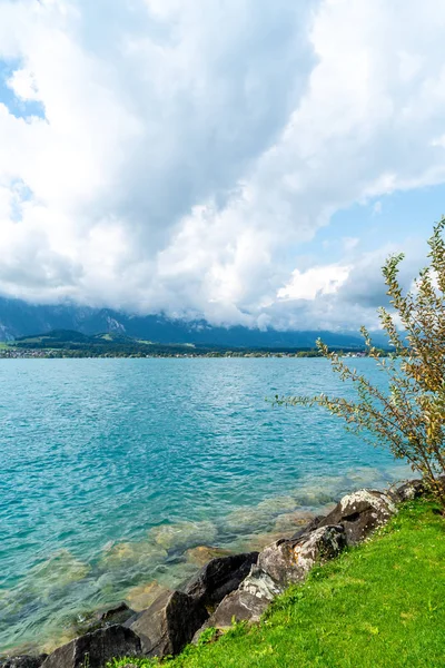 Lindo Lago Thun Com Montanha Suíça — Fotografia de Stock