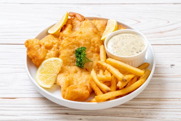 Fish Chips Aux Frites Aliments Malsains — Photo