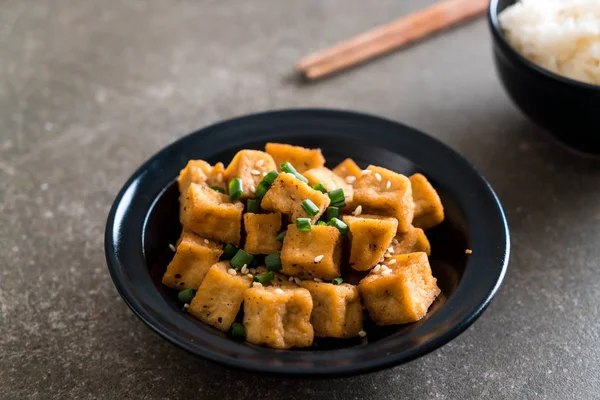 Tofu Frit Dans Bol Sésame Style Alimentaire Sain Végétalien — Photo