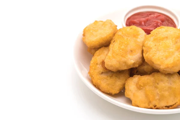 Chicken Nuggets Mit Sauce Isoliert Auf Weißem Hintergrund — Stockfoto