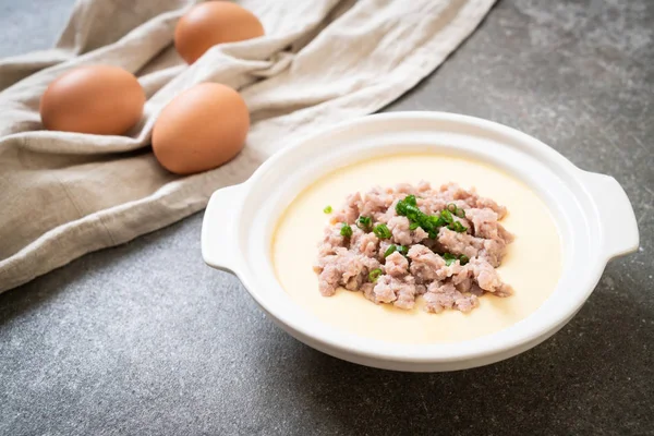 homemade steamed egg with minced pork