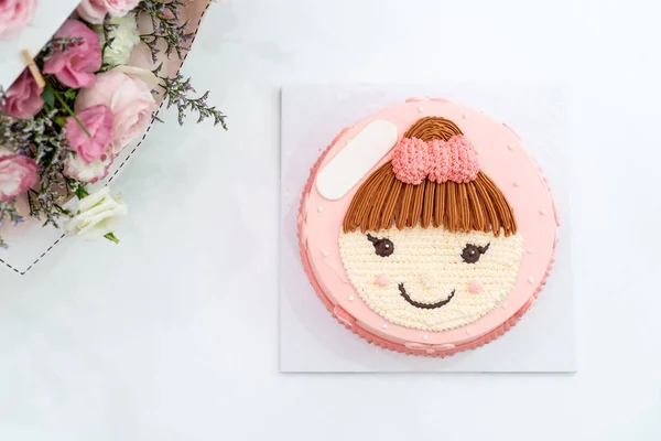 Happy Birthday Cake Cute Girl Top Cake — стоковое фото