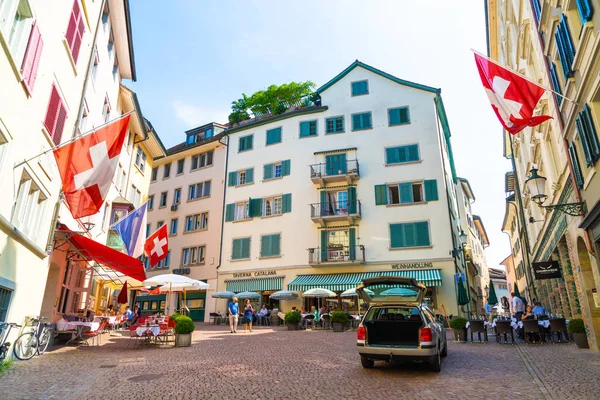 Zürich Schweiz Aug 2018 Augustinergasse Gågata Med Färgglada Byggnader Med — Stockfoto