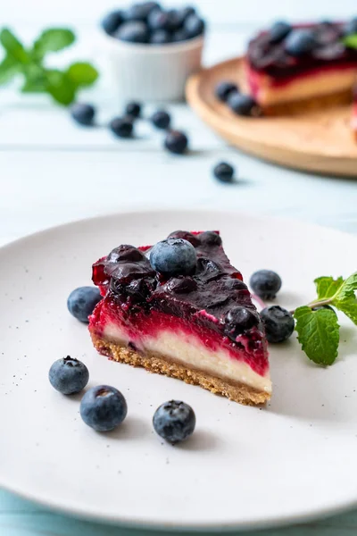 Homemade Blueberry Cheese Cake Wood Background — Stock Photo, Image