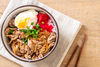 Yumurtalı domuz pirinci kasesi (Donburi) - Japon yemeği tarzı.